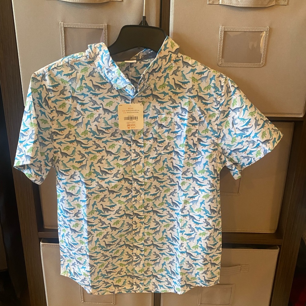 Gymboree Short Sleeve Shirt with Blue & Green Dinosaur Print